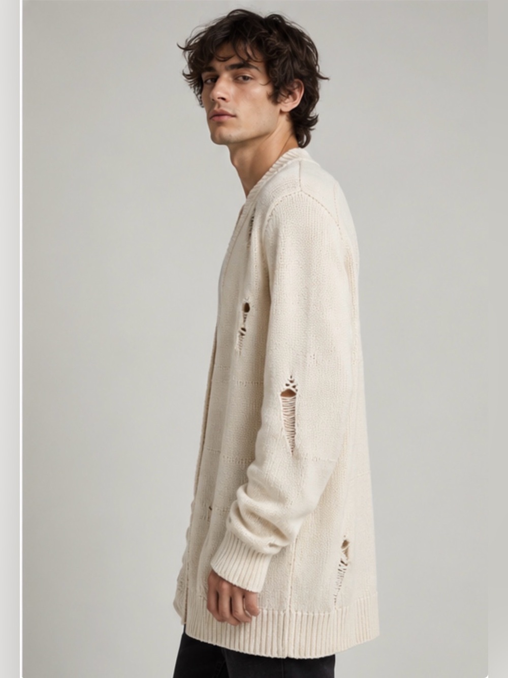 Helmut Lang Ivory Distressed Wool Yak Cashmere Cardigan XS